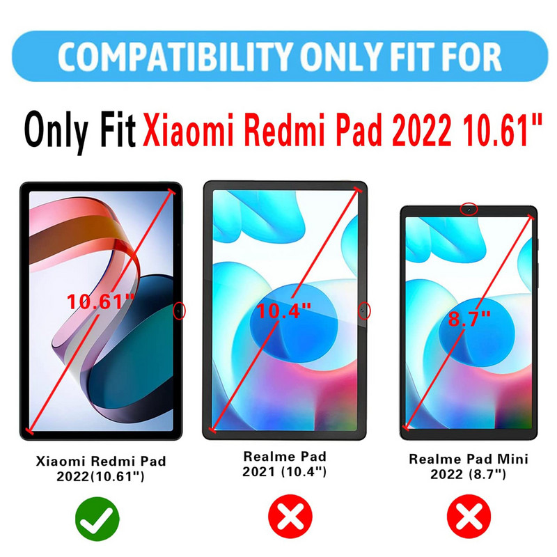 Planšetdatora aizsargplēve Xiaomi Redmi Pad 10,61 collu ekrāna aizsargplēvei, 2022. gada sprādziendroša caurspīdīga 9 H rūdīta stikla plēve bez burbuļiem