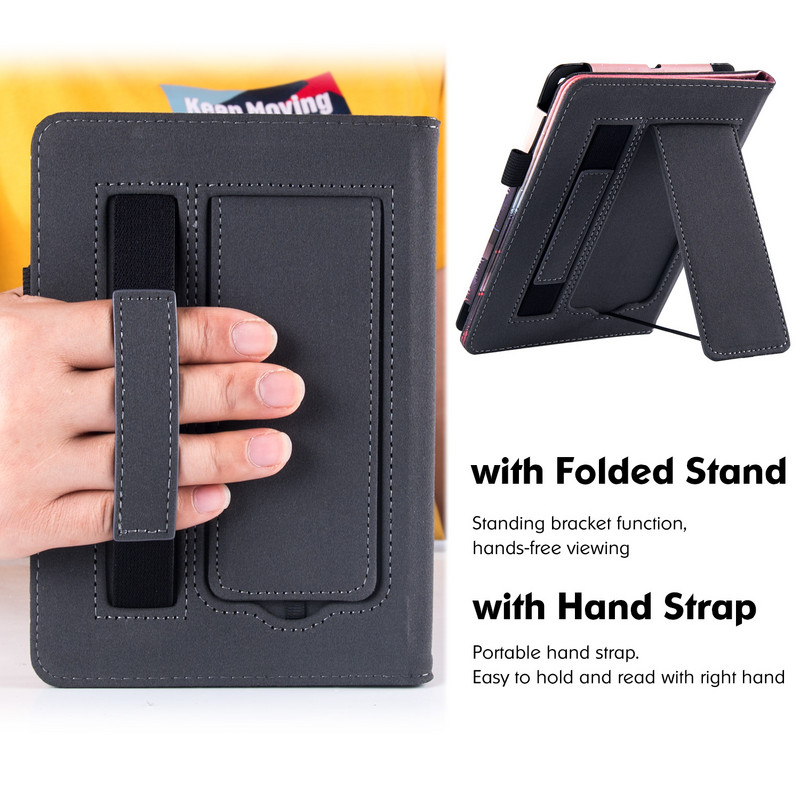 Kindle Paperwhite Signature Edition un Kindle Paperwhite 11. paaudzes korpusa vāks ar statīvu/rokas siksnu un automātisko miega režīmu/modināšanu