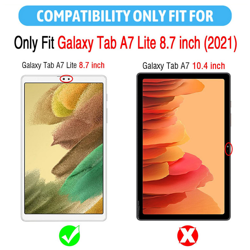 2 Pack 9H grūdintas stiklas, skirtas Samsung Galaxy Tab A7 Lite 8,7 colio ekrano apsaugai 2021 SM-T220 T225 nuo įbrėžimų