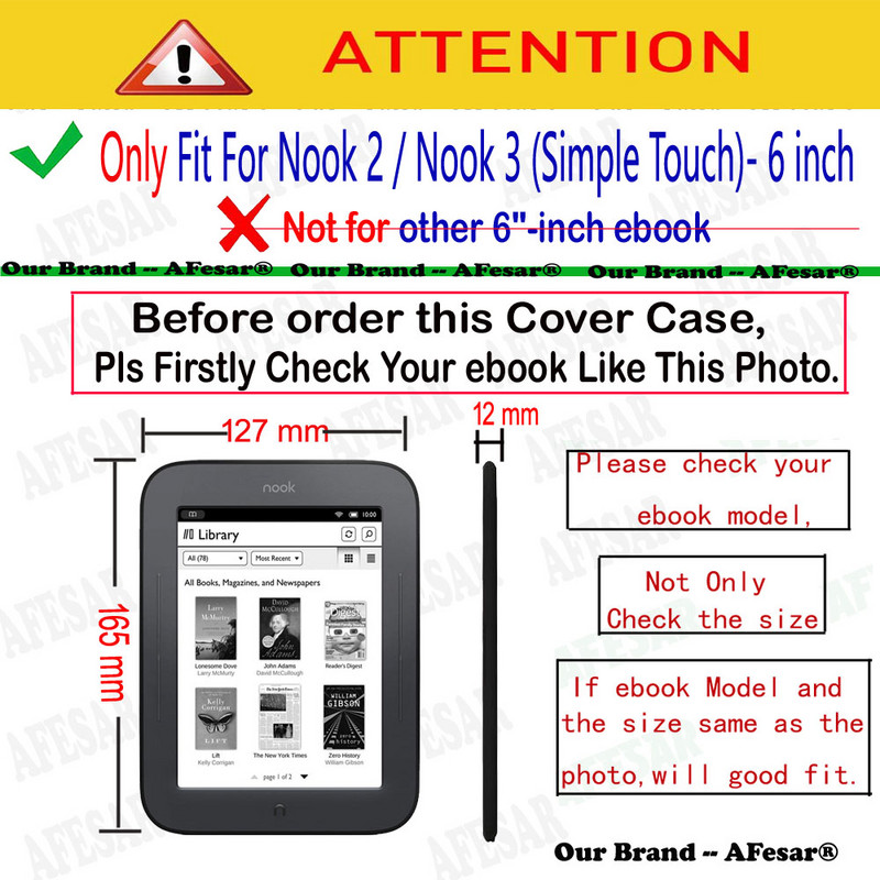 Husă pentru cărți Barnes& Noble Nook 2 Touch Ereader Ebook Folio Husă de buzunar Husă de buzunar Nook 3 Geantă simplă