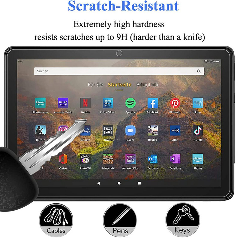 2 bucăți de protecție pentru ecran din sticlă temperată anti zgârieturi pentru Amazon Kindle Fire HD 10 2015 2019 2021 Film de protecție a 5-a a 9-a a 11-a generație