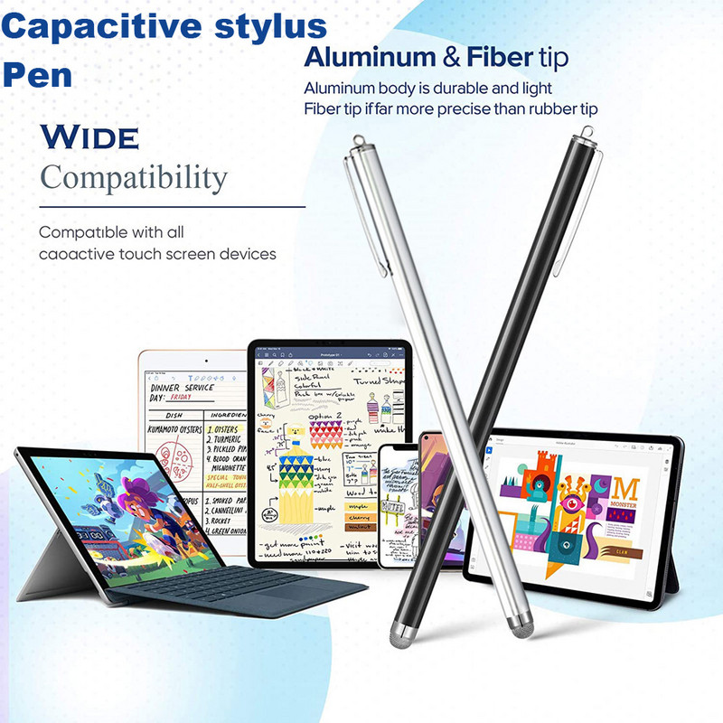 5 bucăți/lot pixuri metalice capacitive lungi din fibră de plasă din plasă universală pentru Iphone, Ipad, Samsung, ecrane tactile, tabletă pentru telefon inteligent