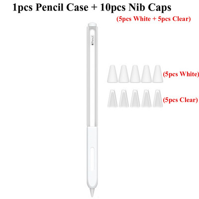Clear Protective Case Grip Hold για Apple Pencil 2ης γενιάς Κάλυμμα μανικιών, με επιπλέον 10 τμχ Καπέλα μύτης (5 λευκά και 5 διάφανα)