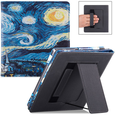 Kindle Oasis futrālis (7 collas — Oasis 9./10. paaudze) — PU ādas aizsargapvalks ar rokas siksniņu/statīvu un automātisko miega režīmu/modināšanu