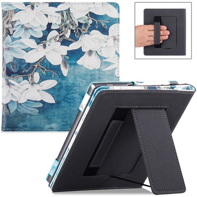 Kindle Oasis futrālis (7 collas — Oasis 9./10. paaudze) — PU ādas aizsargapvalks ar rokas siksniņu/statīvu un automātisko miega režīmu/modināšanu