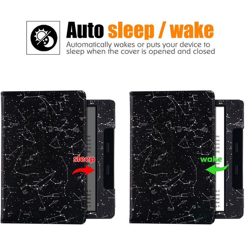 Kindle Oasis futrālis (7 collas — Oasis 9./10. paaudze) — PU ādas aizsargapvalks ar rokas siksniņu/statīvu un automātisko miega režīmu/modināšanu