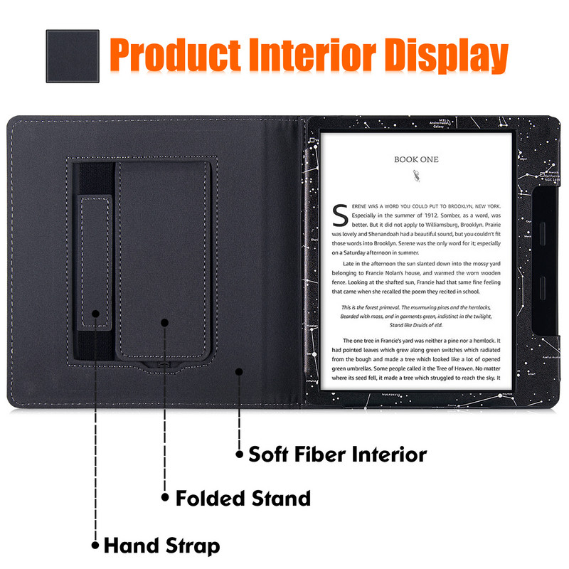Kindle Oasis futrālis (7 collas — Oasis 9./10. paaudze) — PU ādas aizsargapvalks ar rokas siksniņu/statīvu un automātisko miega režīmu/modināšanu
