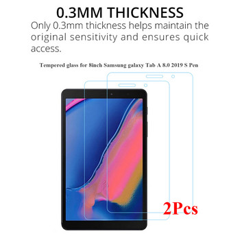 2 бр./Опаковка Скрийн протектор за Samsung Galaxy Tab A 8.0 2019 с S Pen SM-P200 P205 HD 0.33MM Прозрачно стъкло за таблет SM P200