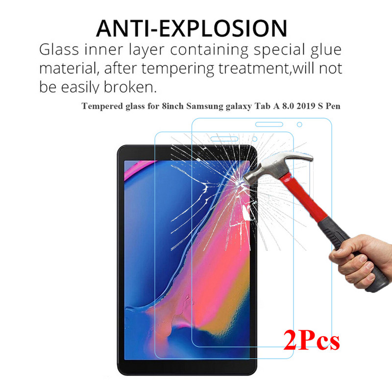 2Pcs/Pack Προστατευτικό οθόνης για Samsung Galaxy Tab A 8.0 2019 with S Pen SM-P200 P205 HD 0,33MM Transparent SM P200 Tablet Glass