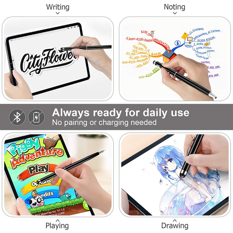 Universalus 2 in 1 Stylus Pen piešimo talpus ekranas Caneta Touch Pen, skirtas mobiliesiems Android telefonams planšetiniams kompiuteriams Smart Pieštuko priedai