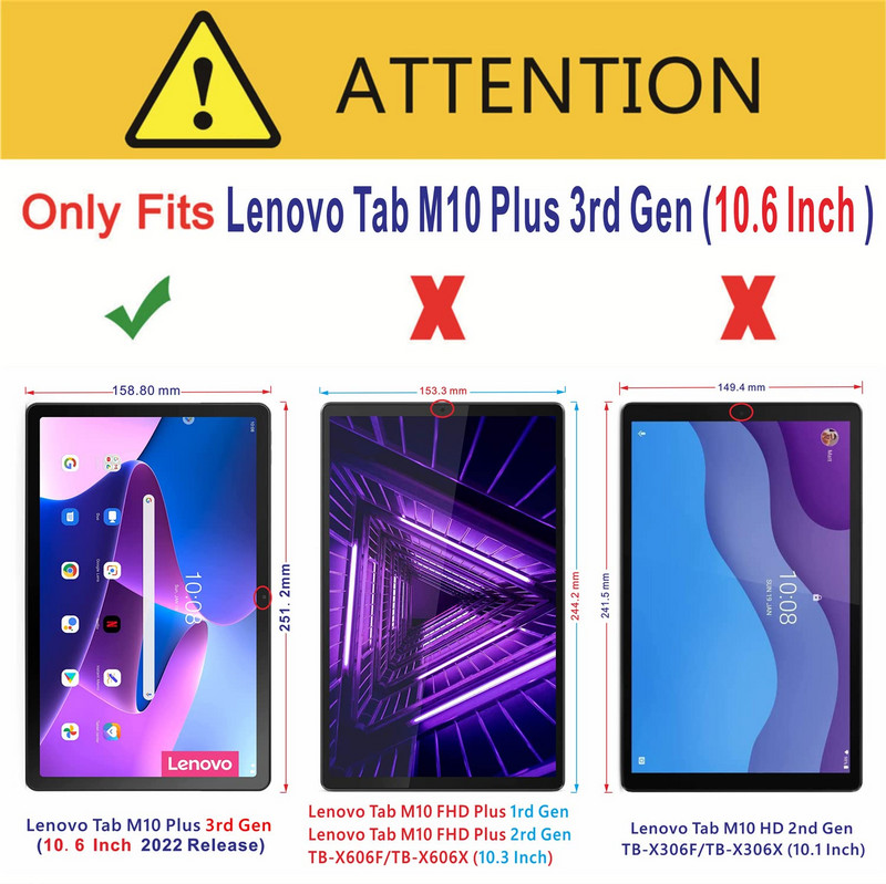 Karastatud klaasist ekraanikaitse Lenovo Tab M10 Plus 3rd Gen 2022 10,6-tolline TB128FU kaitsekile HD kriimustuskindel 9H