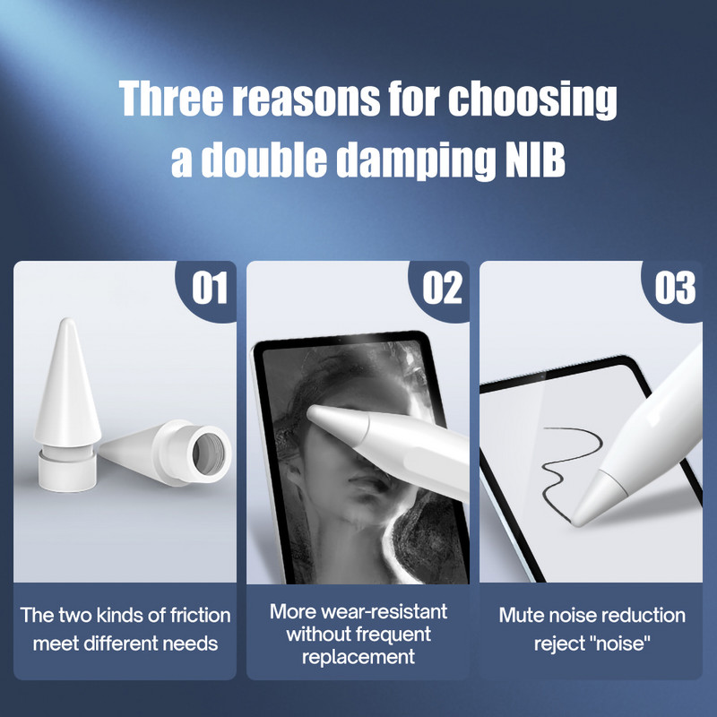 2021 New Pencil Tips for Apple Pencil 1 2, Double-Layered Paperfeel Damping Noise Reducing Apple Pencil Nib Replacement 애플펜슬 펜촉