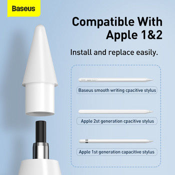 Baseus 2 бр. Накрайници за моливи за Apple Pencil 1-во 2-ро поколение Накрайници за Apple Pencil Стилус за перо за iPad Pencil Pen Резервен писец