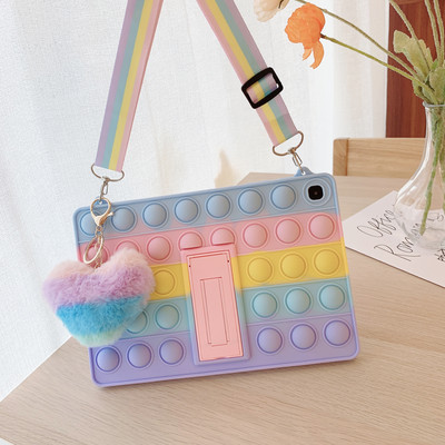 Szivárványmintás fogantyú szilikon tok iPad Minihez 5 6 Air 1 2 3 4 10,5 10,9 10,2 2019 2020 Pro 11 2021 9,7 2018 2017 Kids Cover