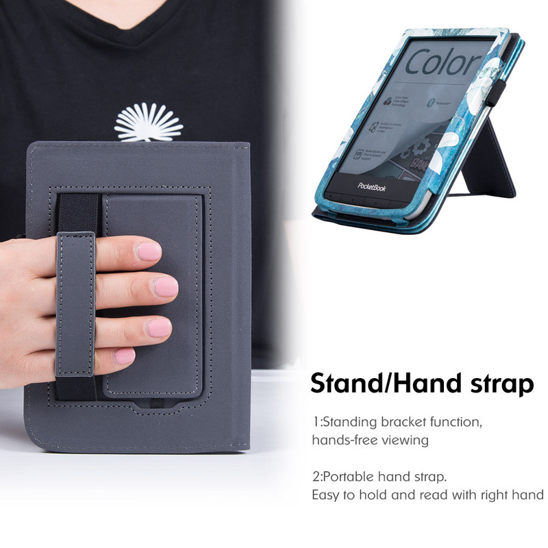 Husă cu suport pentru PocketBook 617 eReader 2022, husă premium din piele PU cu pornire manuală și repaus automat