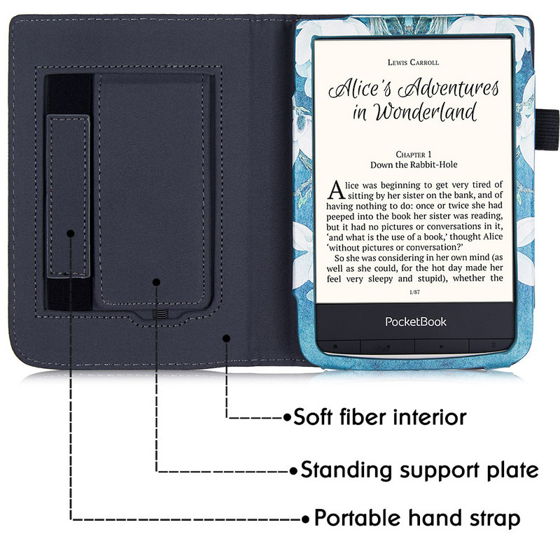 Husă cu suport pentru PocketBook 617 eReader 2022, husă premium din piele PU cu pornire manuală și repaus automat