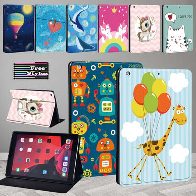 IPad 9th Case 2021 IPad 10.2 7th 8th Generation Case Funda Leather Cartoon Print iPad Mini 1 2 3/Mini 4 5/ipad 5th 6th Cover