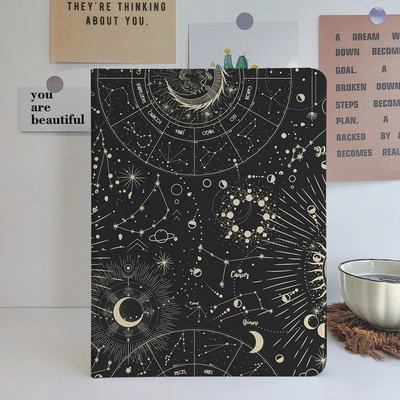 Husă pentru iPad Black Star Moon cu suport pentru creion pentru iPad 9,7" 10,2" 11" 12,9" inci, iPad Air 2 3 4 iPad Mini 6 5 4 3 iPad 2021 2020