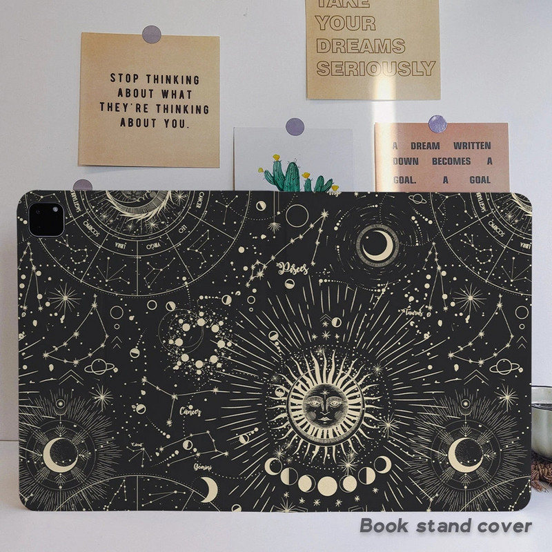 Black Star Moon iPad tok ceruzatartóval iPadhez 9,7" 10,2" 11" 12,9" iPad Air 2 3 4 iPad Mini 6 5 4 3 iPad 2021 2020