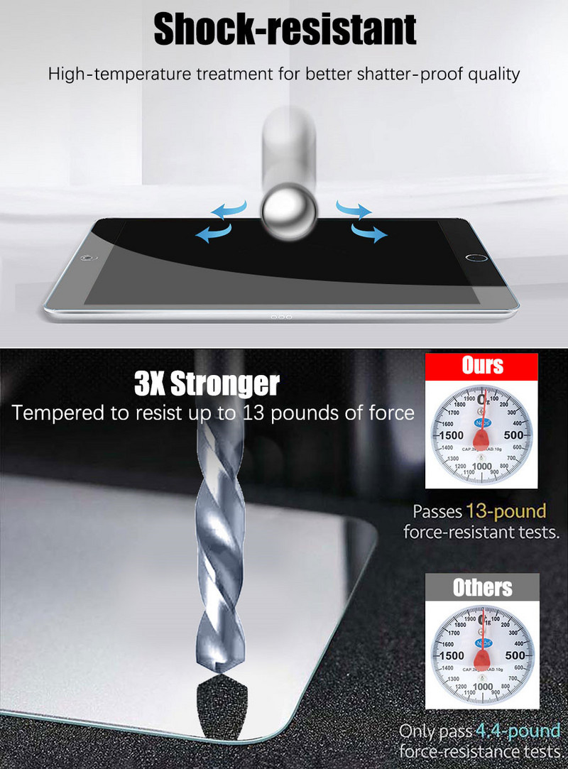 2tk läbipaistev karastatud klaas Ipadile 9 8 7 6 5 9. põlvkonna 8. 7. 6. ekraanikaitse Ipad Pro 11 jaoks 10.5 9.7 Air 5 4 Mini 6