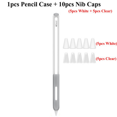 Μολυβοθήκη για θήκη για Apple Pencil μανίκι 2ης γενιάς, Κάλυμμα λαβής σιλικόνης για στυλό tablet με 10 τμχ Καλύμματα μύτης μύτης