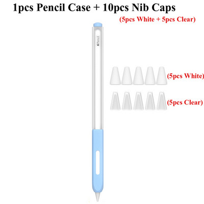 Μολυβοθήκη για θήκη για Apple Pencil μανίκι 2ης γενιάς, Κάλυμμα λαβής σιλικόνης για στυλό tablet με 10 τμχ Καλύμματα μύτης μύτης