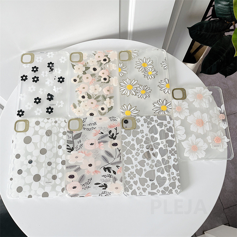 Csuklópántos táblagép tokok iPad mini 6 tokhoz 8,3" tartóval Aranyos színes virágos puha átlátszó borítás mini6 8,3 hüvelykes Shellhez