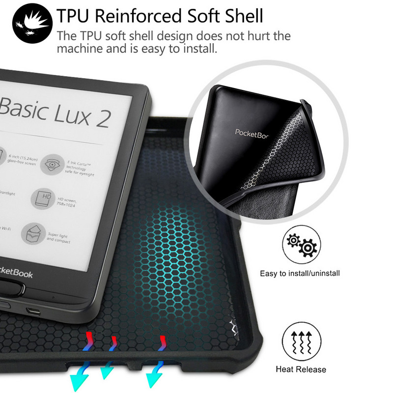 Walkers tanka torbica za Pocketbook 616/627/632 Ereader PU kožna zaštitna maska za Pocketbook Basic Lux 2 Touch HD 3