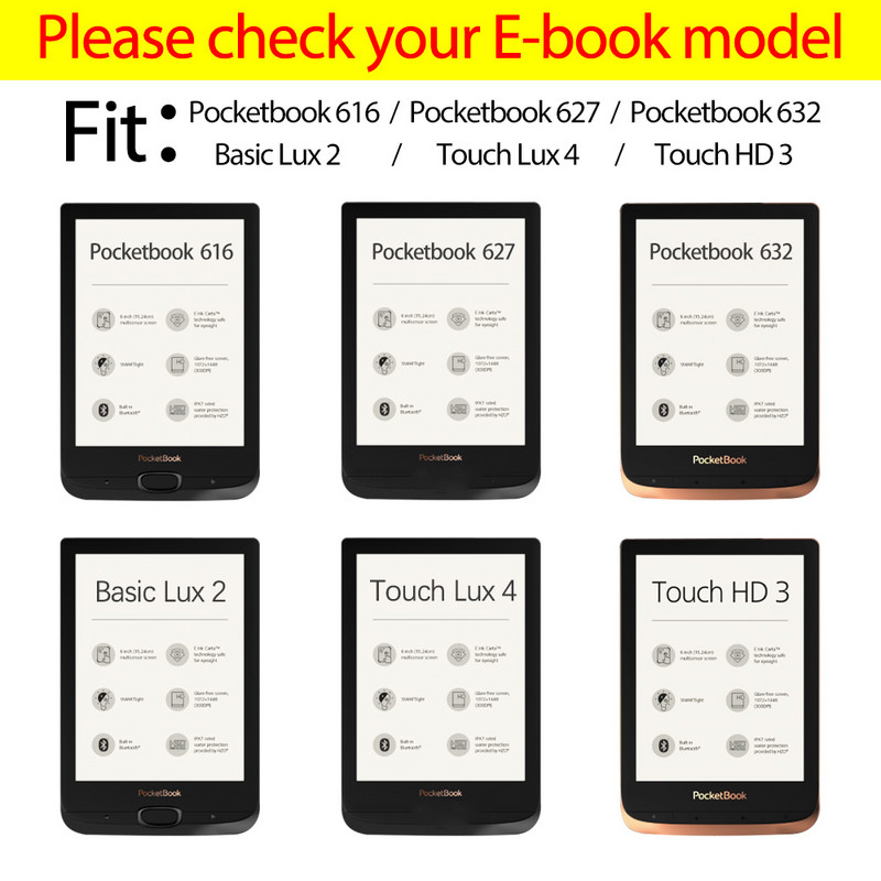 Walkers tanka torbica za Pocketbook 616/627/632 Ereader PU kožna zaštitna maska za Pocketbook Basic Lux 2 Touch HD 3