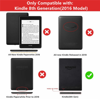 Калъф Kindle 8 за Kindle 8-мо поколение 2016 г. Издание Ereader Ebook с автоматична устойчивост на изпускане при заспиване/събуждане за модел Kindle SY69JL