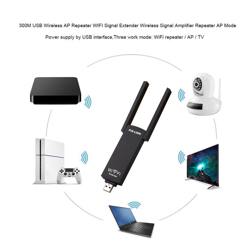 Wifi paplašinātājs USB Wifi atkārtotājs 300Mbps WiFi signāla paplašinātāja pastiprinātājs Bezvadu maršrutētājs liela diapazona Piemērots droniem PIXLINK