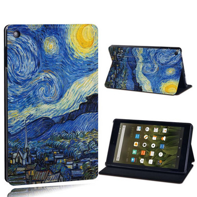 Dėklas Fire 7 5/7/9th Gen / HD 8 10 su alexa Printed Painting PU odos planšetinio kompiuterio stovo folijos dangteliu