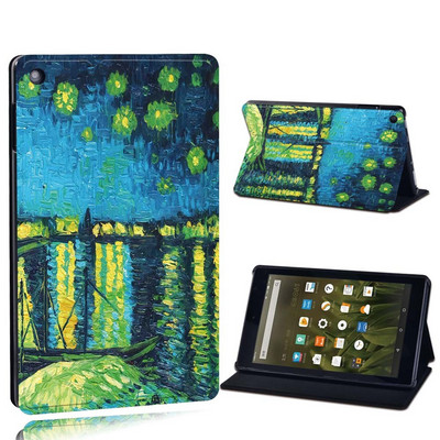Dėklas Fire 7 5/7/9th Gen / HD 8 10 su alexa Printed Painting PU odos planšetinio kompiuterio stovo folijos dangteliu