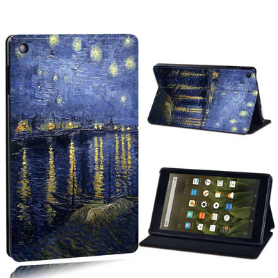 Dėklas Fire 7 5/7/9th Gen / HD 8 10 su alexa Printed Painting PU odos planšetinio kompiuterio stovo folijos dangteliu