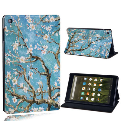 Dėklas Fire 7 5/7/9th Gen / HD 8 10 su alexa Printed Painting PU odos planšetinio kompiuterio stovo folijos dangteliu