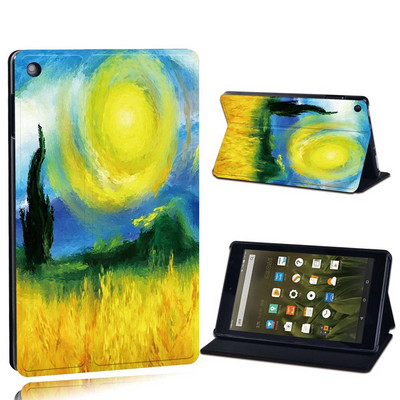 Dėklas Fire 7 5/7/9th Gen / HD 8 10 su alexa Printed Painting PU odos planšetinio kompiuterio stovo folijos dangteliu