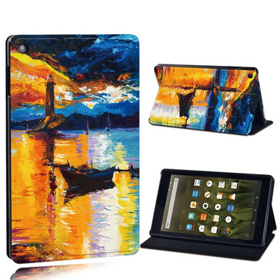 Dėklas Fire 7 5/7/9th Gen / HD 8 10 su alexa Printed Painting PU odos planšetinio kompiuterio stovo folijos dangteliu