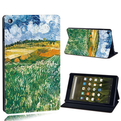 Dėklas Fire 7 5/7/9th Gen / HD 8 10 su alexa Printed Painting PU odos planšetinio kompiuterio stovo folijos dangteliu