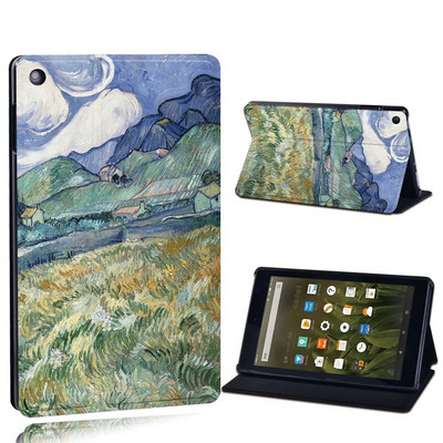 Dėklas Fire 7 5/7/9th Gen / HD 8 10 su alexa Printed Painting PU odos planšetinio kompiuterio stovo folijos dangteliu