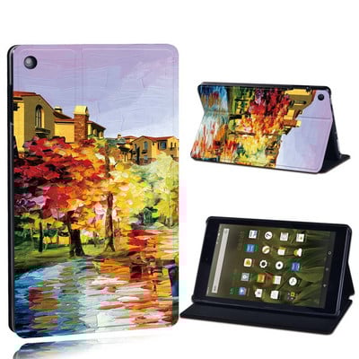 Dėklas Fire 7 5/7/9th Gen / HD 8 10 su alexa Printed Painting PU odos planšetinio kompiuterio stovo folijos dangteliu