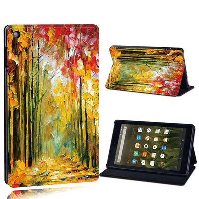 Dėklas Fire 7 5/7/9th Gen / HD 8 10 su alexa Printed Painting PU odos planšetinio kompiuterio stovo folijos dangteliu
