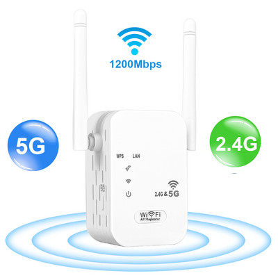 2.4G＆5Ghz безжичен WiFi ретранслатор Wi Fi усилвател на сигнала 1200Mbps WiFi усилвател 5G Wi-Fi разширител на дълъг обхват Точка за достъп