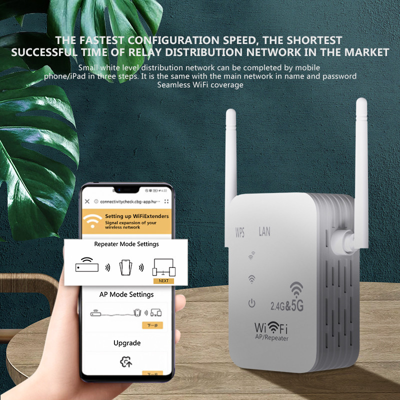 2.4G＆5Ghz belaidis WiFi kartotuvas Wi-Fi signalo stiprintuvas 1200Mbps WiFi stiprintuvas 5G Wi-Fi ilgo nuotolio plėstuvo prieigos taškas