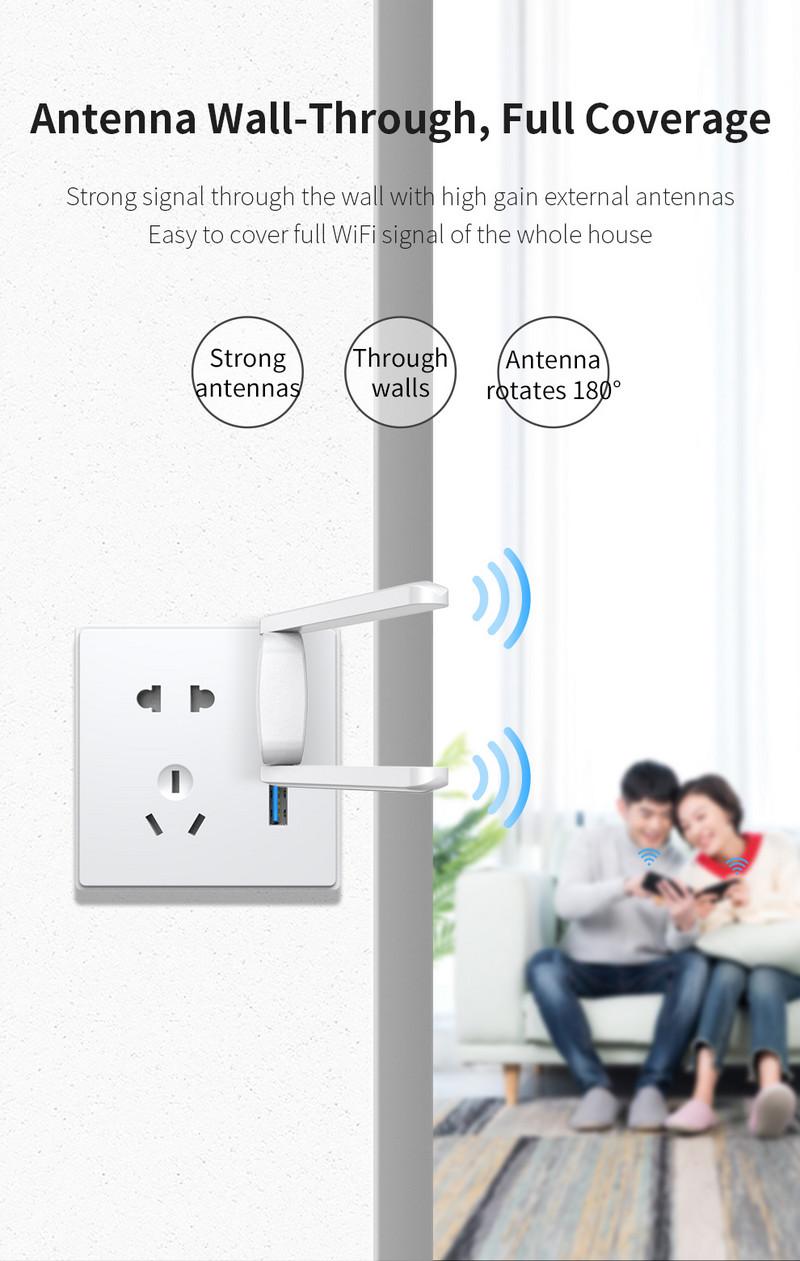 COMFAST USB Wi-Fi kartotuvas 300M Wi-Fi signalo stiprintuvas 2.4G belaidis plėstuvas 2 antenos ilgo nuotolio Wifi repiter, skirtas drone Extend