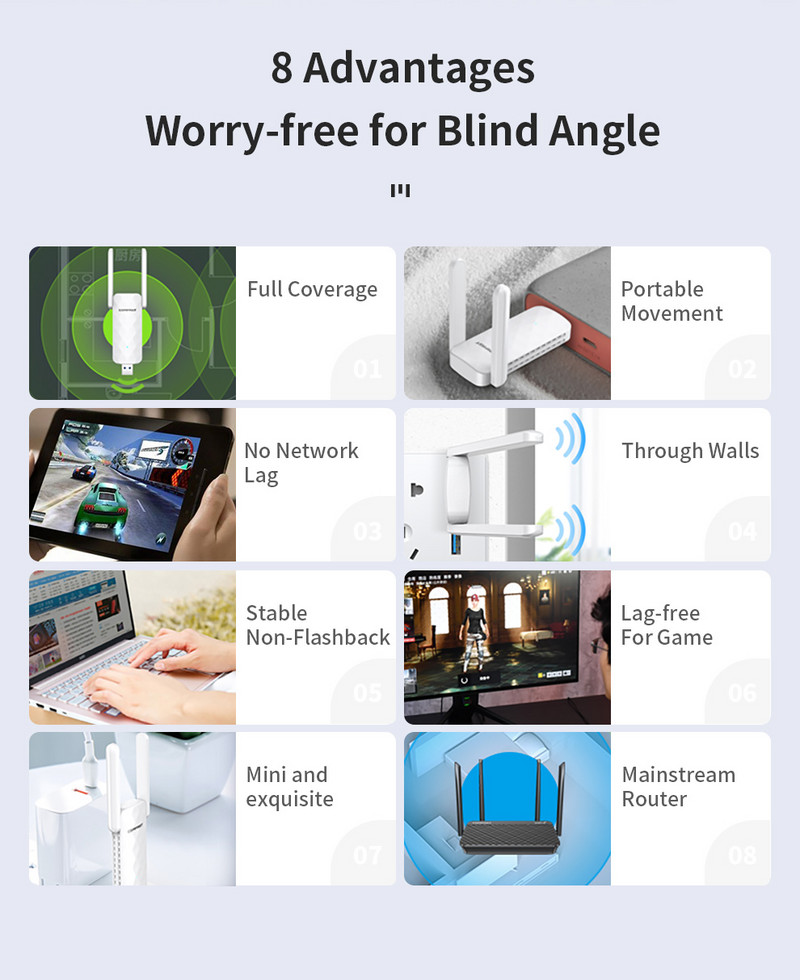 COMFAST USB Wi-Fi kartotuvas 300M Wi-Fi signalo stiprintuvas 2.4G belaidis plėstuvas 2 antenos ilgo nuotolio Wifi repiter, skirtas drone Extend