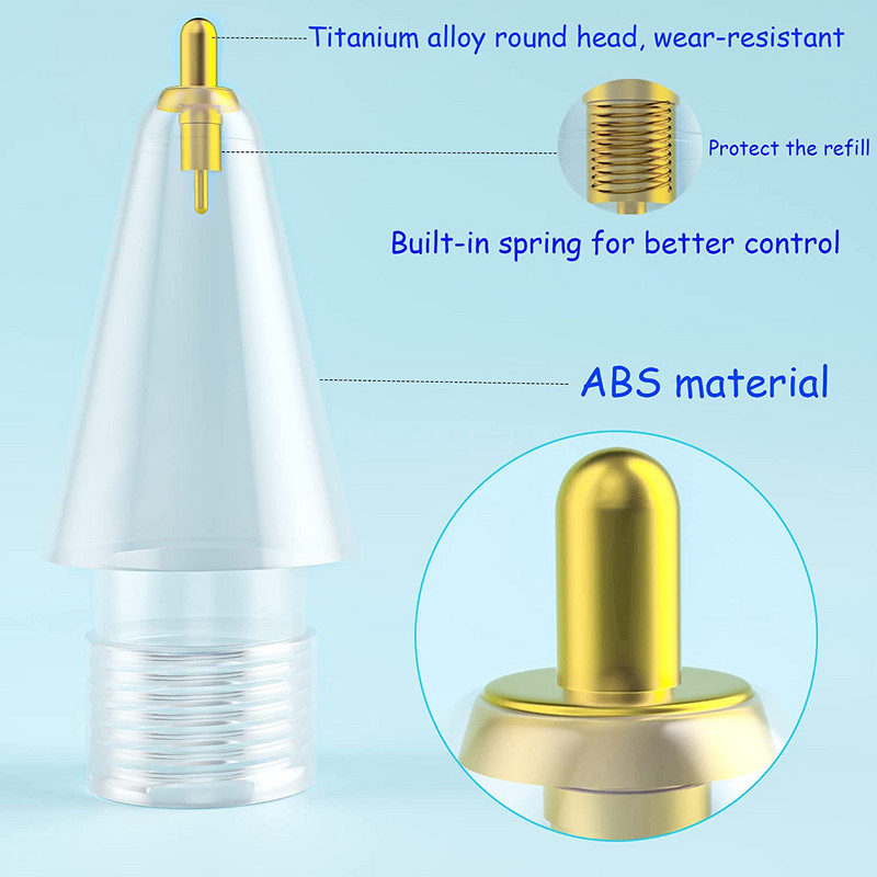 Átlátszó fém tollhegy csere az Apple Pencil 1. 2. generációs iPad Stylus 4.0 hegyes kétrétegű érintőképernyős tollhoz