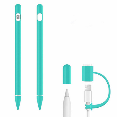 Mīksta silikona roktura uzmavas turētājs 1 gab. pretzaudēšanas kabeļa adaptera saite 2 gab. uzgaļu vāciņi Apple Pencil ipad piederumiem