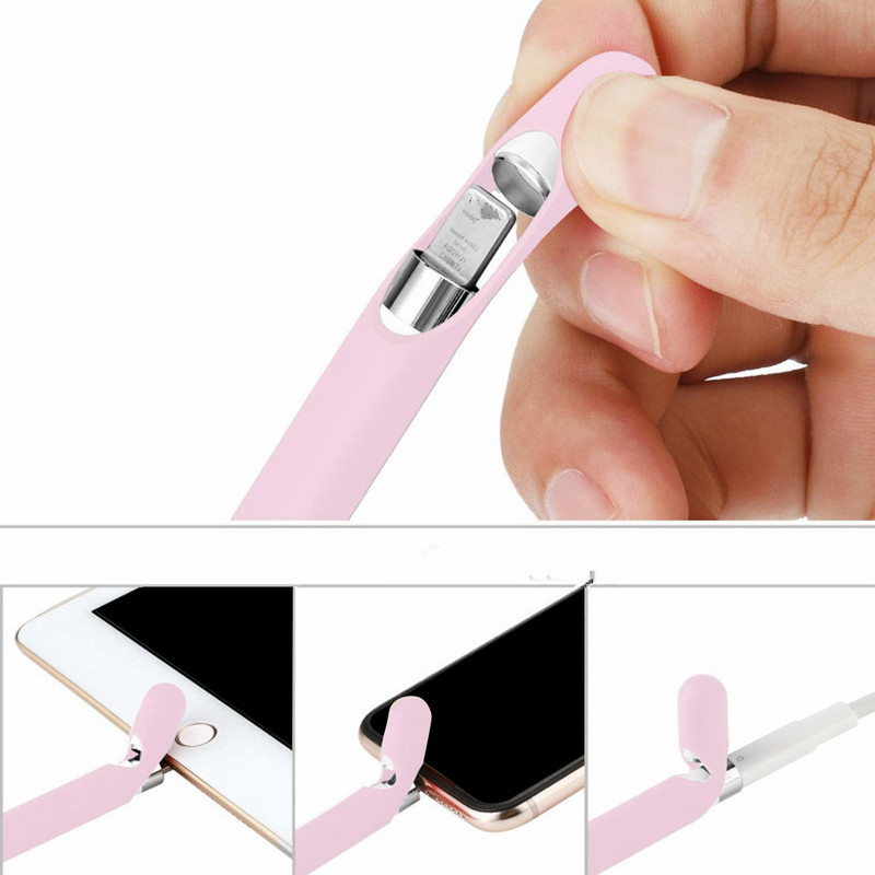 Mīksta silikona roktura uzmavas turētājs 1 gab. pretzaudēšanas kabeļa adaptera saite 2 gab. uzgaļu vāciņi Apple Pencil ipad piederumiem