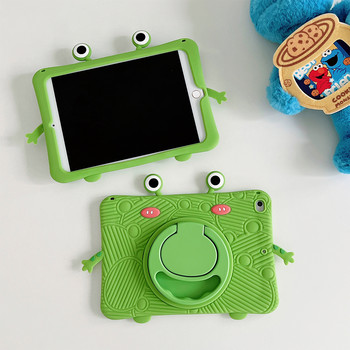 3D Cute Frog Case за iPad 10.2 7/8/9th Generation 2019/2020/2021 iPad Air 2022 10.9 със сгъваема стойка с въртяща се дръжка на 360