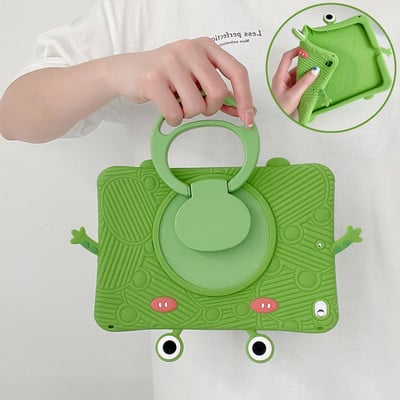 3D Cute Frog Case за iPad 10.2 7/8/9th Generation 2019/2020/2021 iPad Air 2022 10.9 със сгъваема стойка с въртяща се дръжка на 360